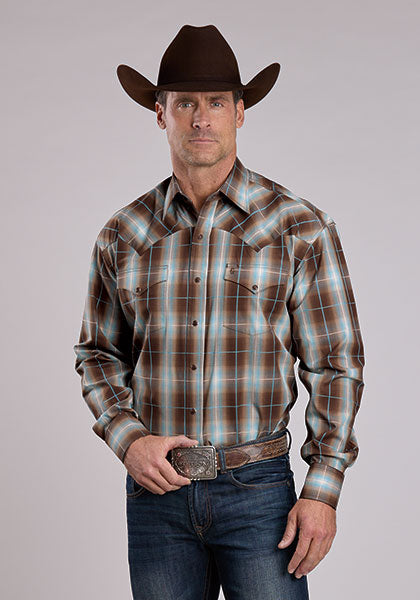 Mens Stetson Cocoa Plaid Western Shirt