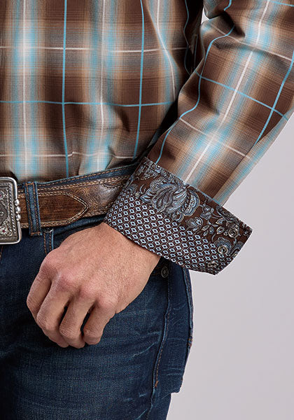 Mens Stetson Cocoa Plaid Western Shirt
