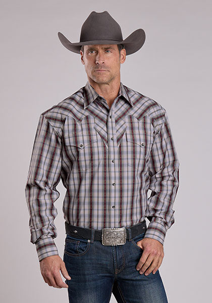 Mens Stetson Gray Plaid Western Shirt