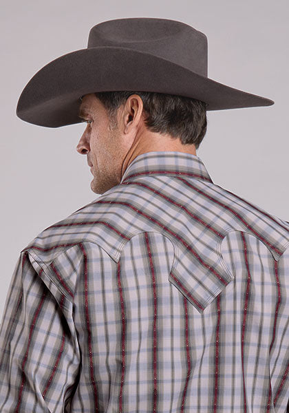 Mens Stetson Gray Plaid Western Shirt