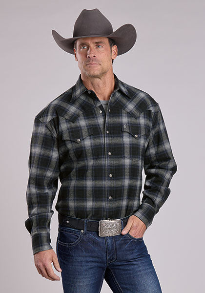 Mens Stetson Brushed Twill Plaid Western Shirt
