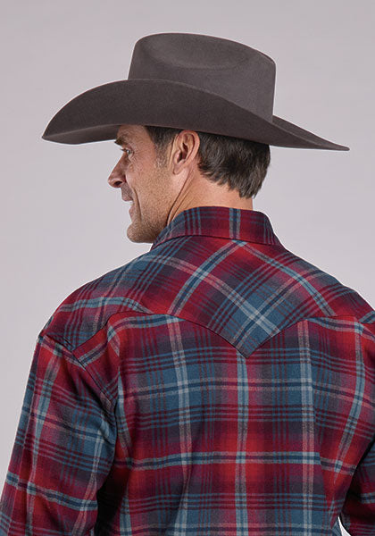 Mens Stetson Brushed Plaid Flannel Western Shirt