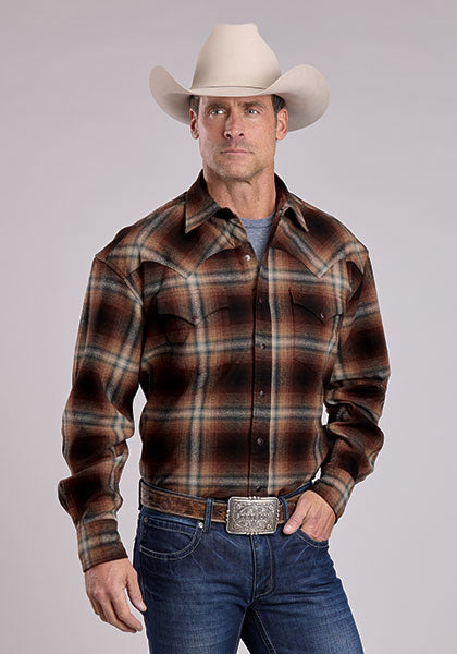 Mens Stetson Ombre Flannel Western Shirt