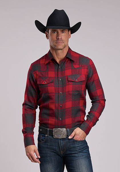 Mens Stetson Buffalo Plaid Western Shirt