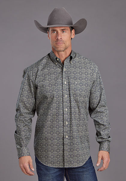 Mens Stetson Blue Medallion Western Shirt