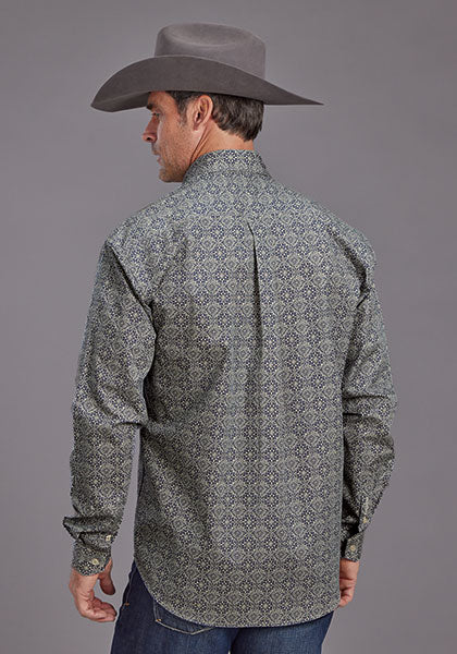 Mens Stetson Blue Medallion Western Shirt