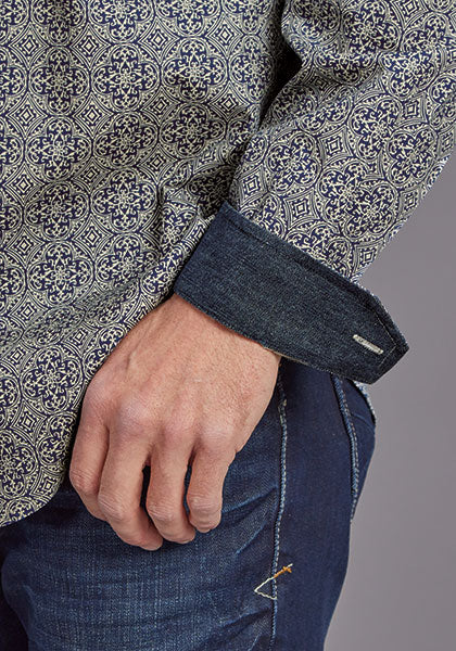 Mens Stetson Blue Medallion Western Shirt