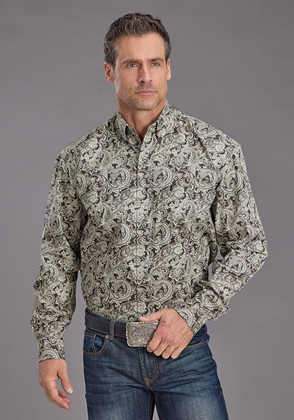 Mens Stetson Silver Paisley Western Shirt