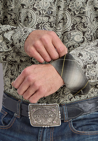 Mens Stetson Silver Paisley Western Shirt