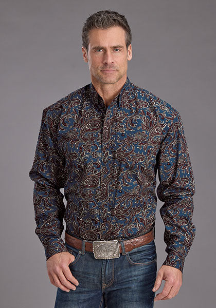 Mens Stetson Blue Paisley Western Shirt