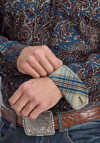 Mens Stetson Blue Paisley Western Shirt