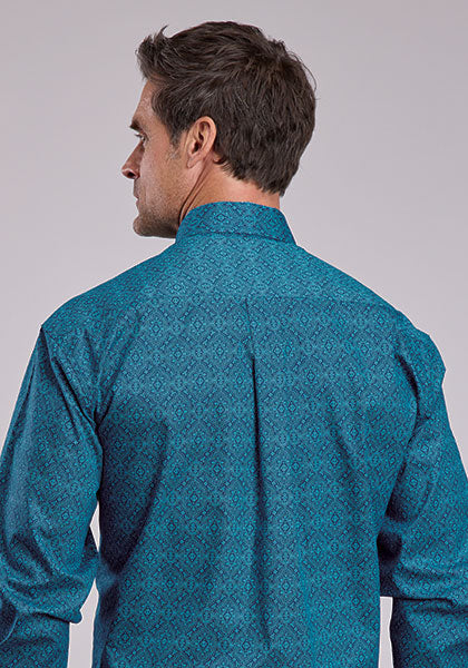 Mens Stetson Teal Medallion Western Shirt