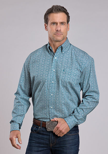 Mens Stetson Teal Tile Western Shirt