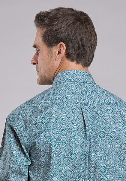 Mens Stetson Teal Tile Western Shirt