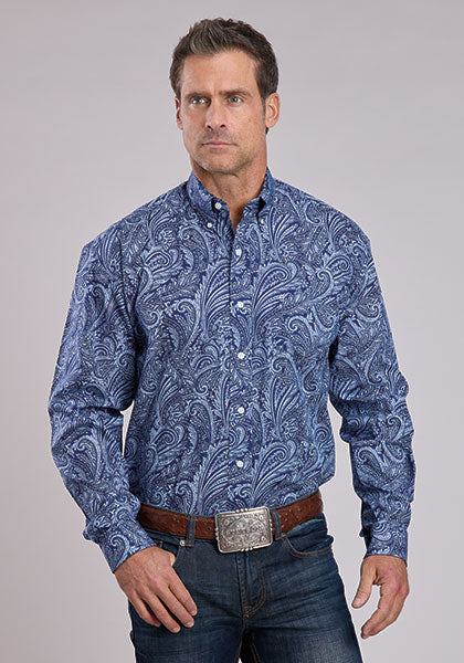 Mens Stetson Indigo Paisley Western Shirt