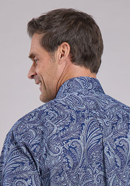 Mens Stetson Indigo Paisley Western Shirt