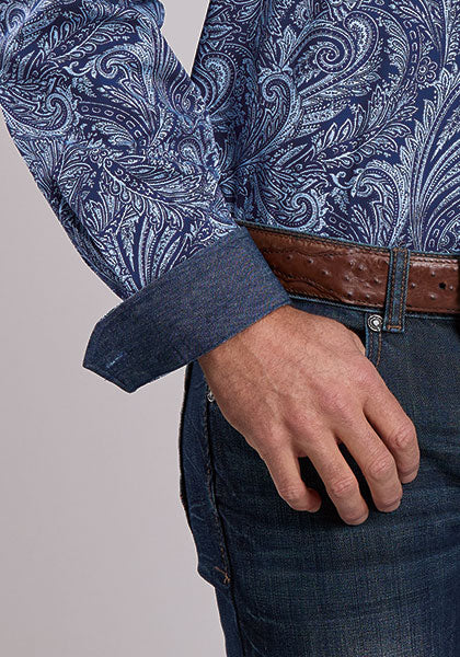 Mens Stetson Indigo Paisley Western Shirt