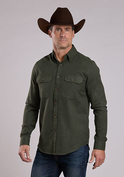 Mens Stetson Olive Flannel Western Shirt