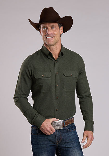 Mens Stetson Olive Flannel Western Shirt