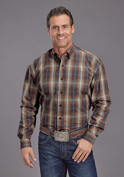 Mens Stetson Copper Plaid Western Shirt