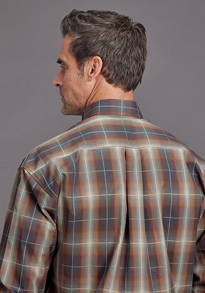 Mens Stetson Copper Plaid Western Shirt