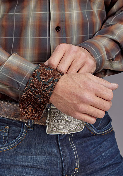 Mens Stetson Copper Plaid Western Shirt