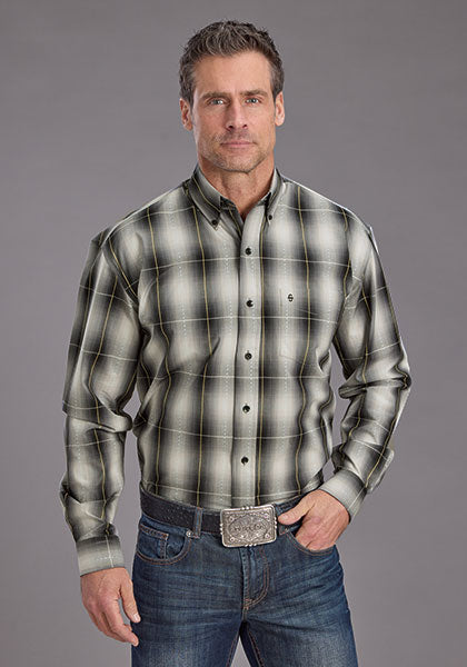 Mens Stetson Coal Ombre Plaid Western Shirt