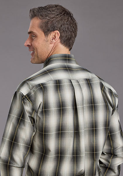 Mens Stetson Coal Ombre Plaid Western Shirt
