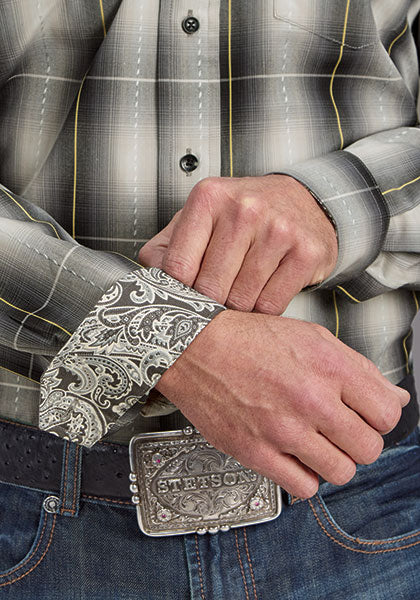 Mens Stetson Coal Ombre Plaid Western Shirt