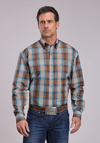 Mens Stetson Sandalwood Plaid Western Shirt