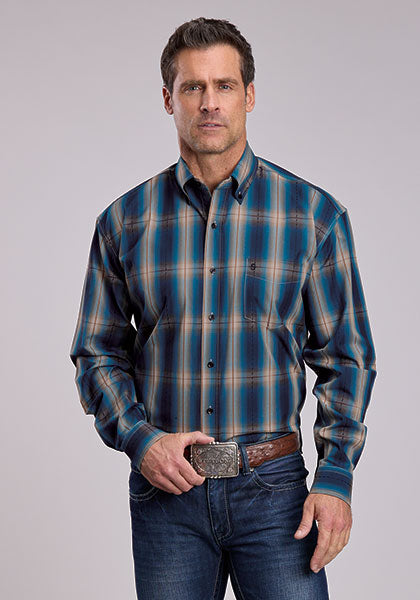 Mens Stetson Marine Plaid Western Shirt