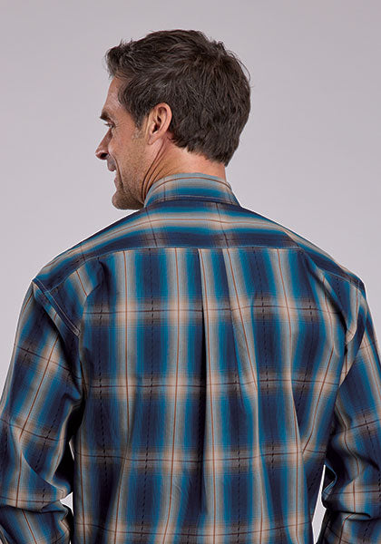 Mens Stetson Marine Plaid Western Shirt