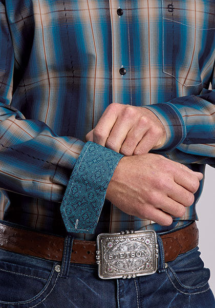 Mens Stetson Marine Plaid Western Shirt