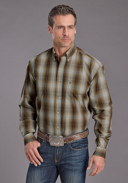 Mens Stetson Sand Plaid Western Shirt