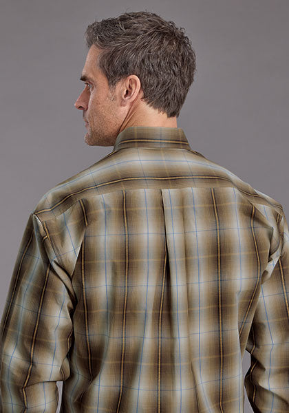 Mens Stetson Sand Plaid Western Shirt