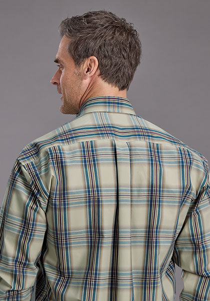 Mens Stetson Indigo Plaid Western Shirt