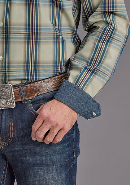 Mens Stetson Indigo Plaid Western Shirt