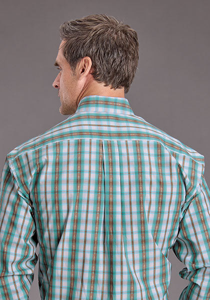 Mens Stetson Turquoise Plaid Western Shirt