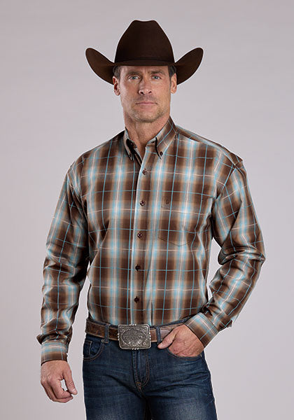 Mens Stetson Cocoa Plaid Western Shirt