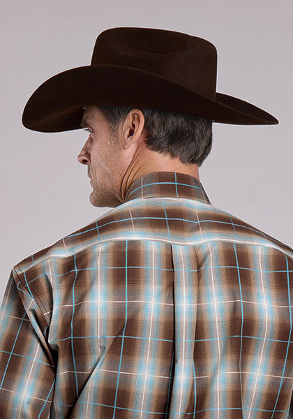 Mens Stetson Cocoa Plaid Western Shirt