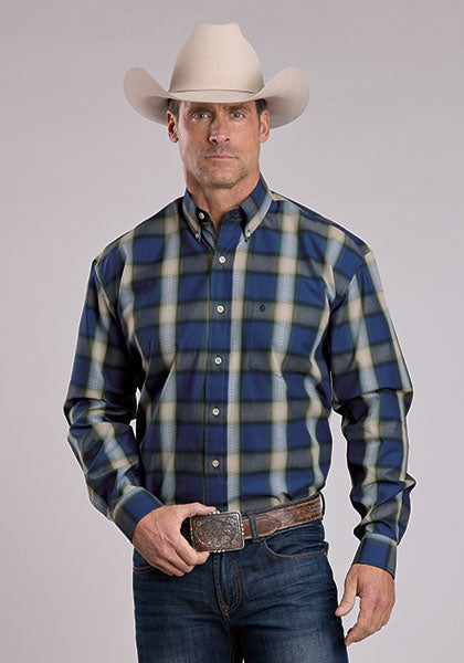 Mens Stetson Blue Sage Plaid Western Shirt