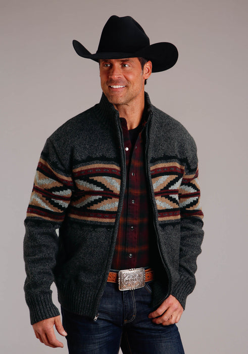 Men's Stetson Grey Western Wool Sweater