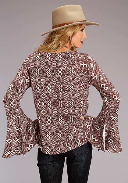 Womens Stetson Wine Aztec Print Western Blouse