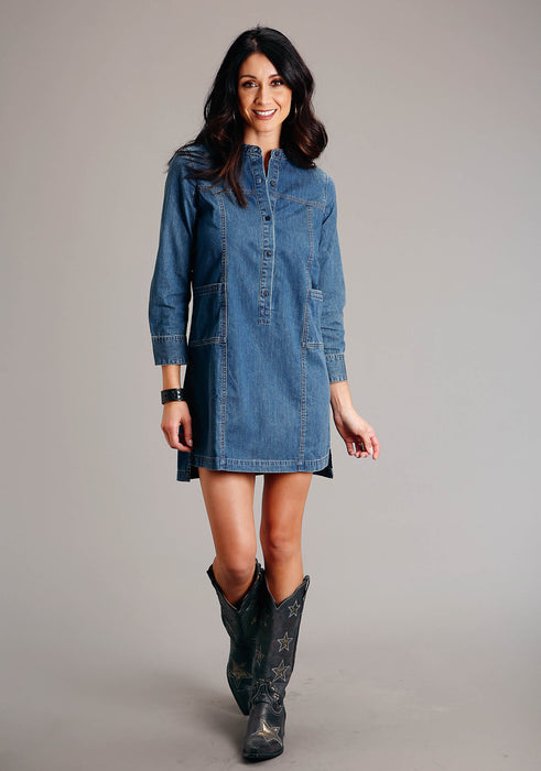 stetson denim dress Stetson Women's Medium Wash Blue Denim Shirt Dress