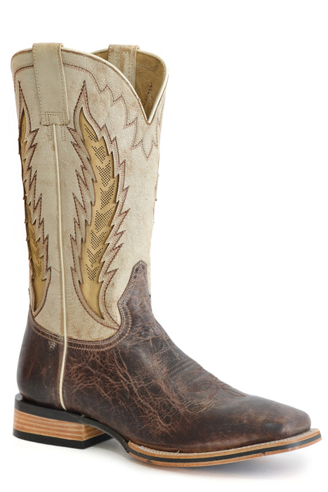 Men's Stetson Waxy Brown Square Toe Boot w/ Airflow Inlay