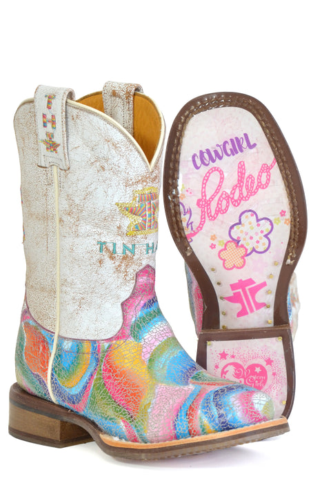 Girls Tin Haul "Color Burst" Square Toe Boot