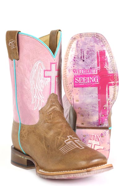 Girls Tin Haul "Angel Wings" Square Toe Boot