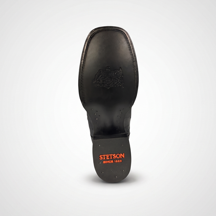Mens Stetson Black Smooth Ostrich Square Toe Boot