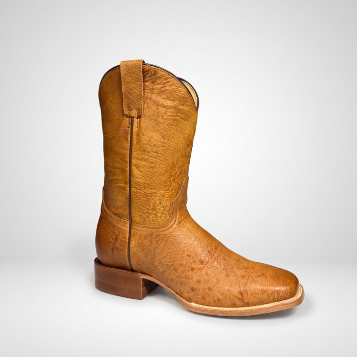 Mens Stetson Tan Smooth Ostrich Square Toe Boots