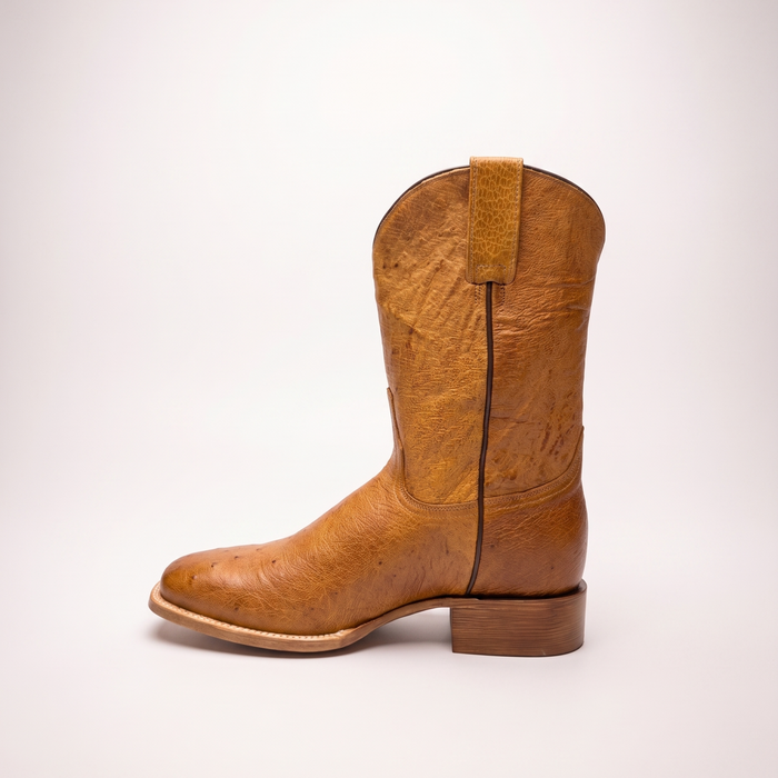 Mens Stetson Tan Smooth Ostrich Square Toe Boots